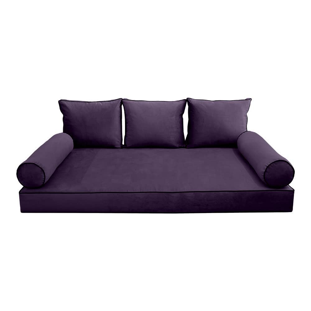 Prolinemax Style V3 Twin-XL Size Velvet Contrast Pipe Indoor Daybed Bolster Pillow Cushion Mattress Fitted Sheet |Cover ONLY| AD339