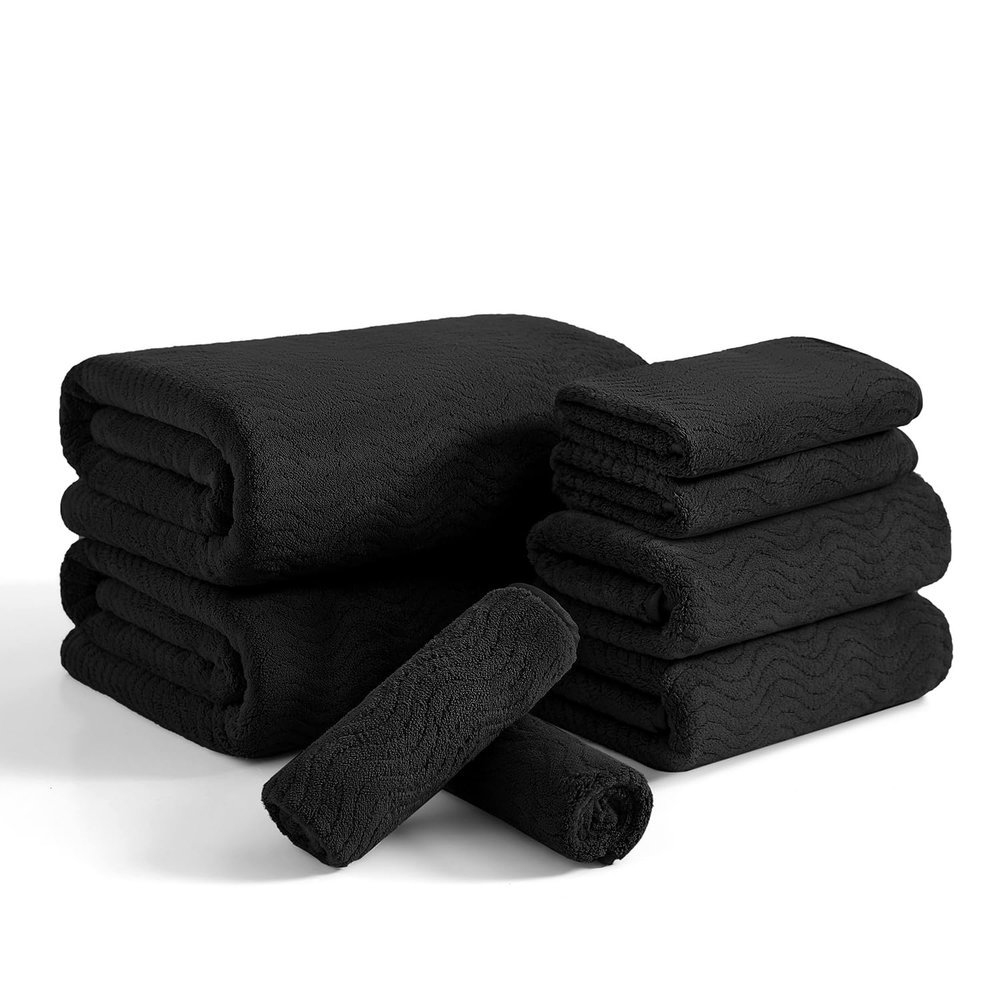 8 Piece Bath Towel Set Black|2 Oversized Large Bath Sheet,2 Hand Towels,4 Washcloths| Ultra Soft Cozy Bath Towel Set for Bathroom Hotel Gym Spa,Highly Absorbent & Quick Dry Bathroom Towel Collections