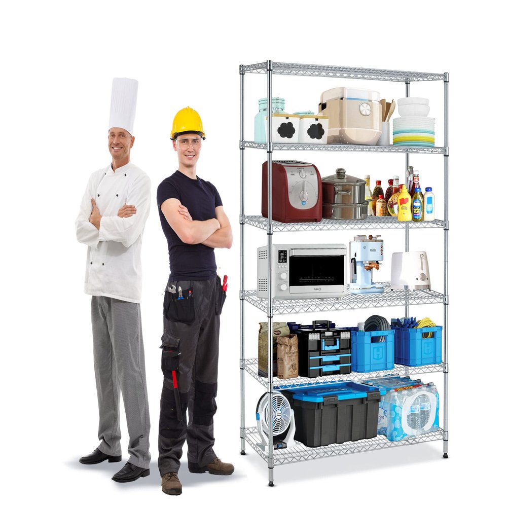 6-Tier 6000 Lbs Capacity Storage Shelves NSF Adjustable Heavy Duty Garage Shelving with Wheels,Wire Pantry Shelving Unit Shelves for Storage Garage,Metal Storage Rack Shelf Kitchen Storage Shelves