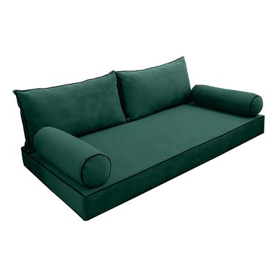 Cover ONLY Model V2 Full Velvet Contrast Pipe Indoor Daybed Mattress Cushion AD317