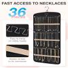 BAGSMART Hanging Jewelry Organizer, Necklace Holder Anti-tangle Earrings Rings Hanger with 20 Jewelry Bags Travel Storage Roll with Pockets Hang on Closet, Wall, Door,1 Piece, Large, Black view 2