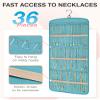 BAGSMART Hanging Jewelry Organizer, Necklace Holder Anti-tangle Earrings Rings Hanger with 20 Jewelry Bags Travel Storage Roll with Pockets Hang on Closet, Wall, Door,1 Piece, Large, Teal view 2