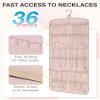 BAGSMART Hanging Jewelry Organizer, Necklace Holder Anti-tangle Earrings Rings Hanger with 20 Jewelry Bags Travel Storage Roll with Pockets Hang on Closet, Wall, Door,1 Piece, Large Pink view 2