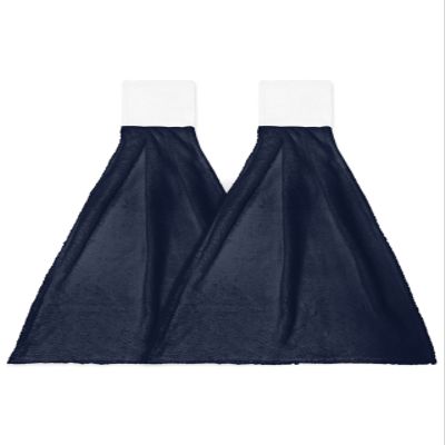 Jolunifun Dark Blue Solid Kitchen Hand Towels with Hanging Loops, Pure Color Super Soft Thick Oven Fingertip Dry Microfiber Tie Dish Towel Absorbent Cleaning Washcloth for Bathroom, Kitchen Set of 2