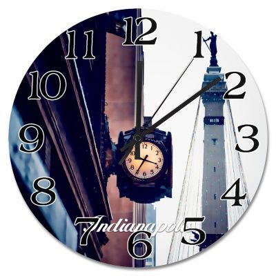 Indianapolis Scenery Wall Clock Indiana USA Landscape Travel Wall Clocks Battery Operated 9 Inch Non-Ticking Retro Country City Souvenir Home Decor Wall Decor for Kitchen Living Room Bedroom Office