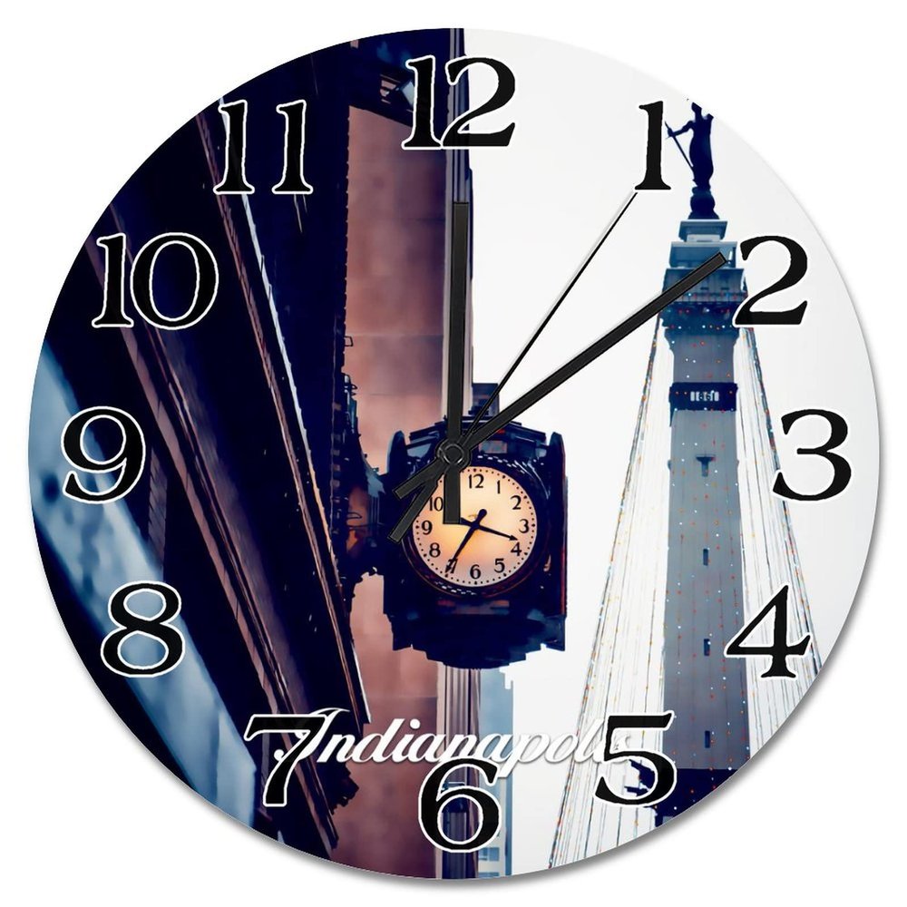Indianapolis Scenery Wall Clock Indiana USA Landscape Travel Wall Clocks Battery Operated 9 Inch Non-Ticking Retro Country City Souvenir Home Decor Wall Decor for Kitchen Living Room Bedroom Office