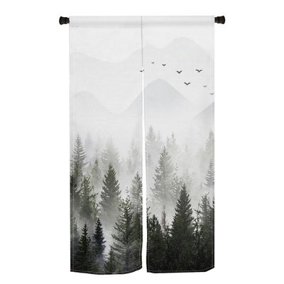 ChloropLastid Misty Forest Mountain Japanese Curtain Doorway Curtain, Green Tree Tapestry for Wall Hanging, Japanese Noren Bedroom Partition Kithchen Divider Bathroom Door Decor, 33.5"x 59"