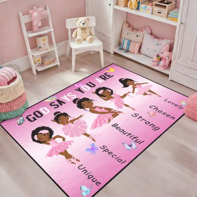 African Black Girl Rugs for Bedroom God Says You are Pink Girls Floor Rug for Living Room Ballerina Princess Carpets for Entrance Religious Room Decor Gift, 47" x 31" (2.7 x 3 Feet)