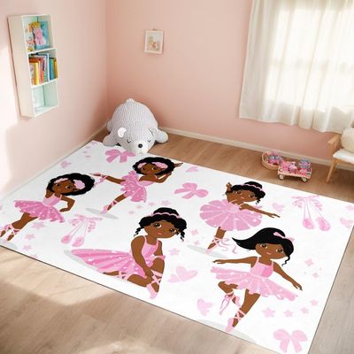 Black Girl Area Rug for Bedroom, African American Cute Ballerina Princess Carpets White Sofa Floor Mat for Living Room Birthday Gift for Black Girls Bedroom Decor, 47" x 39" (3 x 4 Feet)