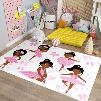 Black Girl Area Rug for Bedroom, African American Cute Ballerina Princess Carpets White Sofa Floor Mat for Living Room Birthday Gift for Black Girls Bedroom Decor, 63" x 47" (4 x 5 Feet)