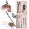BALWOO [Made in Korea] Hologram Turtle Design Korean Table Sticky Rice Spoon and Chopsticks 304 Stainless Steel Flat Chopsticks Matt Surface Mukbang Cutlery (Blue, 5 sets) view 1