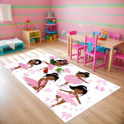Black Girl Area Rug for Bedroom African American Cute Ballerina Princess Carpets White Sofa Floor Mat for Living Room Birthday Gift for Black Girls Bedroom Decor, 47" x 31" (2.7 x 3 Feet)
