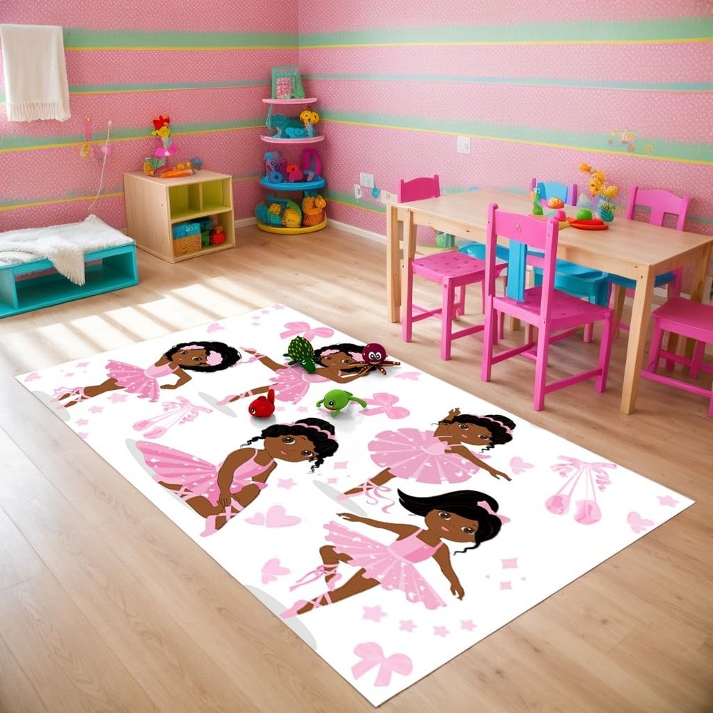 Black Girl Area Rug for Bedroom African American Cute Ballerina Princess Carpets White Sofa Floor Mat for Living Room Birthday Gift for Black Girls Bedroom Decor, 47" x 31" (2.7 x 3 Feet)