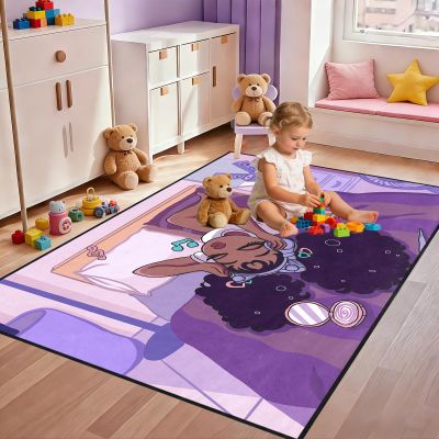Afro Black Girls Rugs - Purple Carpets for Bedroom & Living Room - Black Girls Home Decor - 47" x 39" (3 x 4 Feet) Yoga Mats & Floor Mats