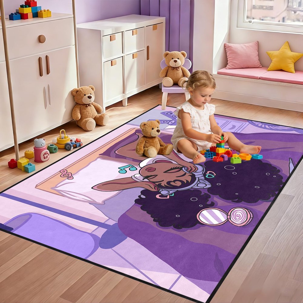 Afro Black Girls Rugs - Purple Carpets for Bedroom & Living Room - Black Girls Home Decor - 47" x 39" (3 x 4 Feet) Yoga Mats & Floor Mats