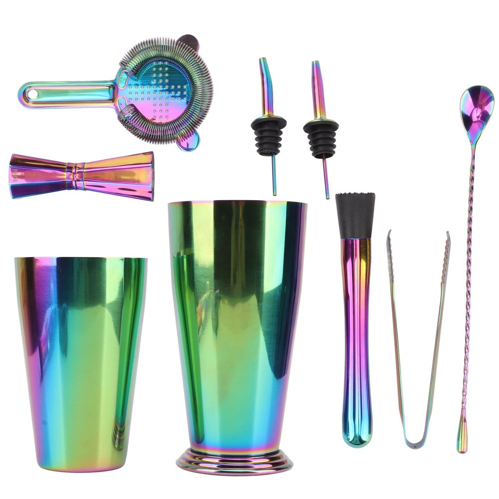 8Pcs/Set Bartender Kit 304 Stainless Steel Wine Drink Mixer Martini Shaker Jigger Heat Preservation Cocktail Shaker Jigger Set for Bar , Cocktail Shaker Set Bartender Kit , Bartender Kit Cocktail M