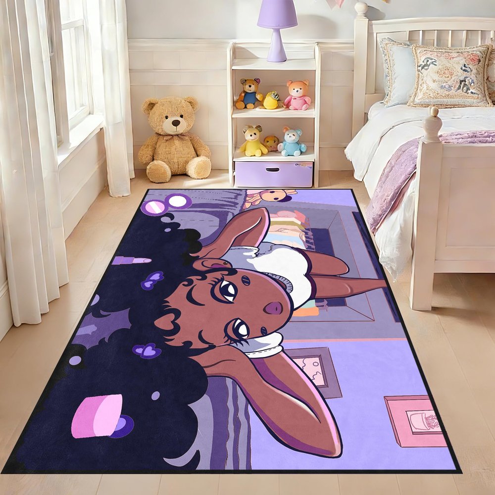 Black Girl Area Rug for Bedroom African American Girls And Boys Floor Rugs for Living Room Playroom Cartoon Art Home Decor Soft Large Carpets Yoga Mats for Women Afro Purple 80/''x58/'' (5 x 7 Feet