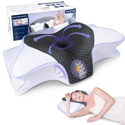 SAHEYER Memory Foam Cervical Pillow, 2 in 1 Ergonomic Orthopedic Neck Pillow for Neck and Shoulder Pain Relief, Side Sleeper Pillow for Side Back Stomach (Grey)