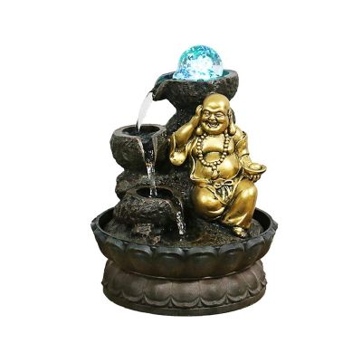 HIHELO Tabletop Fountain Fotai Waterfall Fountain Feng Shui Polo Office Decoration - Round Water Flow Waterfall Suitable for Office Bedroom Decoration Indoor Fountain