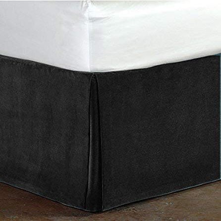 Crown Bedding Wrap Around Bed Skirt Black Color Valvet Bed Skirt 16 inch Drop Length Bed Skirt Dust Ruffle with Split Corners King. (76 x 80)