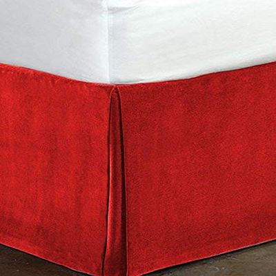Crown Bedding Wrap Around Bed Skirt Red Color Valvet Bed Skirt 16 inch Drop Length Bed Skirt Dust Ruffle with Split Corners California King. (72 x 84)