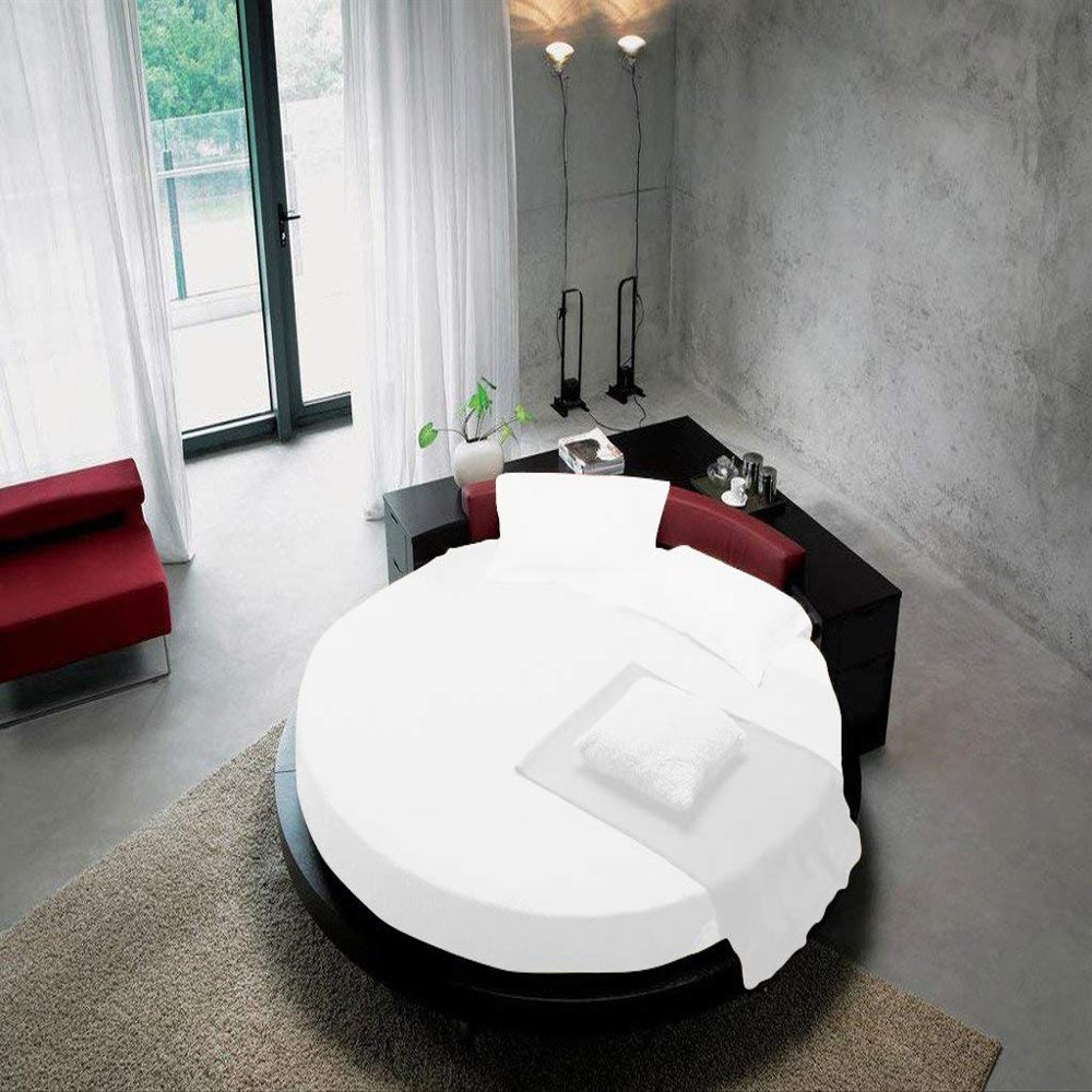 Round Bed Sheet Set - 100% Cotton 800 Thread Count 1 Piece Round Bed Fitted Sheet and 2 Pillow Cover - 3 Piece Round Bed Sheet Set 12" Deep Pocket, Twin XL, White