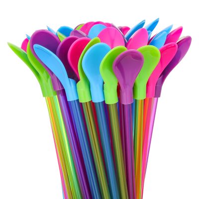 100 Pcs Snow Cone Spoon Straws Hard Plastic 9.3 Inch Detachable Reusable Long Milkshake Straws for Drinking Snow Cone Ice Cream Coffee Kitchen Stirring Utensil Supplies, Assorted Colors