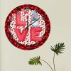 Valentine's Day Love Gnome Wooden Clock Red Pink Dot Stripes Heart Wreath Clock Wing Cupid Valentine Wooden Decorative Clocks Battery Operated Silent Clocks for Living Room 10inch view 4