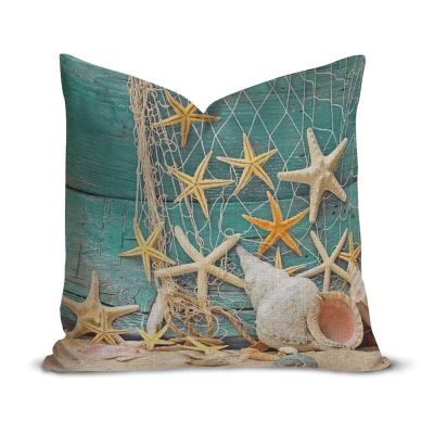 Beach Starfish Conch Throw Pillow Cover Beach Starfish Fishing Cushion Case Beach Starfish Conch Pillow Cover Hidden Zipper Beach Starfish Conch Pillow Case for Living Room Couch Sofa 18x18in