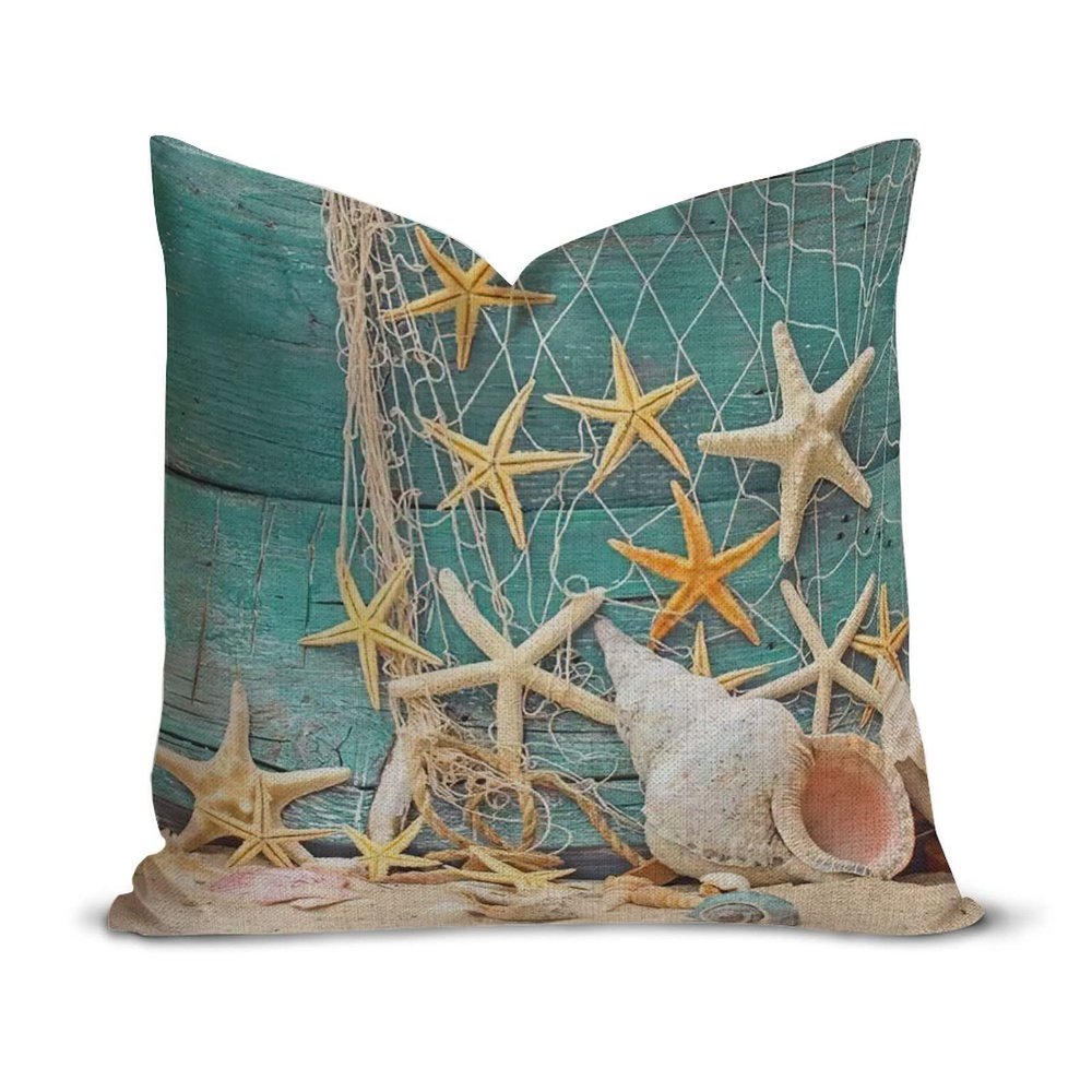 Beach Starfish Conch Throw Pillow Cover Beach Starfish Fishing Cushion Case Beach Starfish Conch Pillow Cover Hidden Zipper Beach Starfish Conch Pillow Case for Living Room Couch Sofa 18x18in