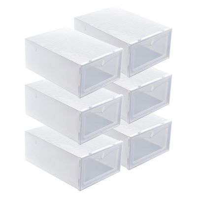 Deosdum 6PCS Clear Plastic Shoe Box, Thickened Shoe Storage Boxes Stackable Shoe Organizer Containers Space Saving for Shoes, Sneaker, High Heels, Slipper