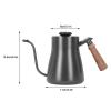 304 Stainless Steel Thermometer Coffee Gooseneck Drip Kettle Spout Coffee Drip Pot with Wooden Handle view 3