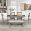 Aiuyesuo Rubber Wood Kitchen Dining Set with 4 Padded Ergonomic Chairs & a Bench, 60'' Rectangular Dining Table with Beautiful Wood Grain Pattern Tabletop, Dining Room Table Set for 6 (Gray-D) view 2