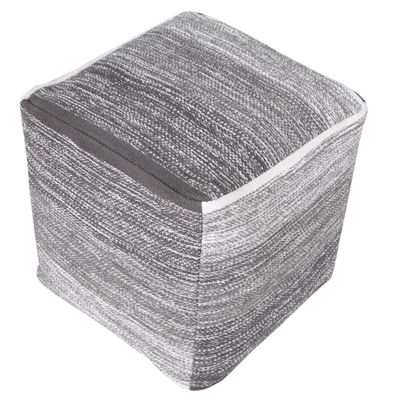 CC Home Furnishings 16" Gray and White Distressed Hand Loomed Square Pouf Ottoman