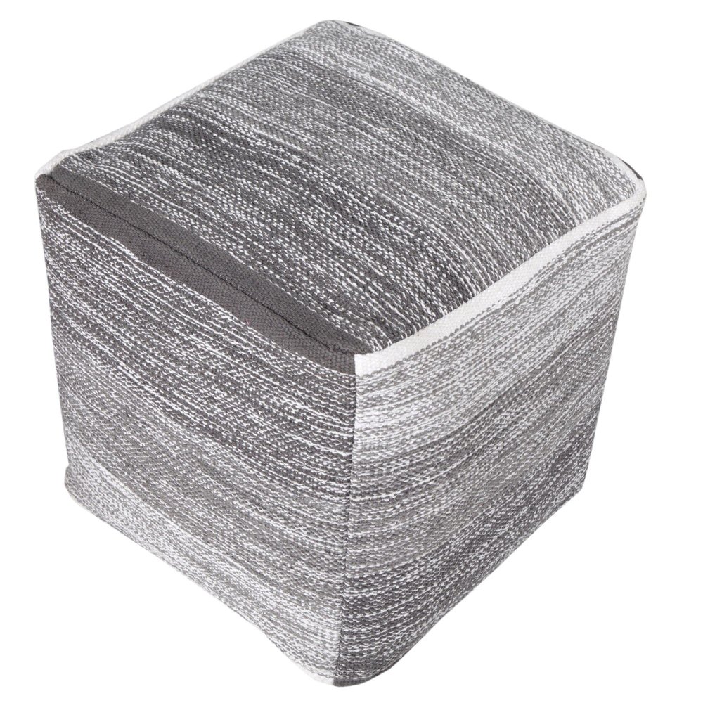 CC Home Furnishings 16" Gray and White Distressed Hand Loomed Square Pouf Ottoman