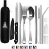 Taplord Portable Travel Silverware Set With Case, Includes 10 Pcs of Travel Utensils With Case, Stainless Steel Flatware Set For Camping, Lightweight (Silver) view 1