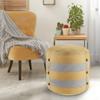 CC Home Furnishings 16" Beige and Gray Farmhouse Striped Handmade Round Pouf Ottoman view 2