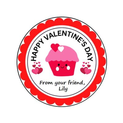 Personalized Valentine's Stickers, 2" Round Labels, Cupcake Valentine's Day Stickers, Gift Bag Favor Stickers Set of 20 Classroom Sticker Labels, Stickers, Gift Labels
