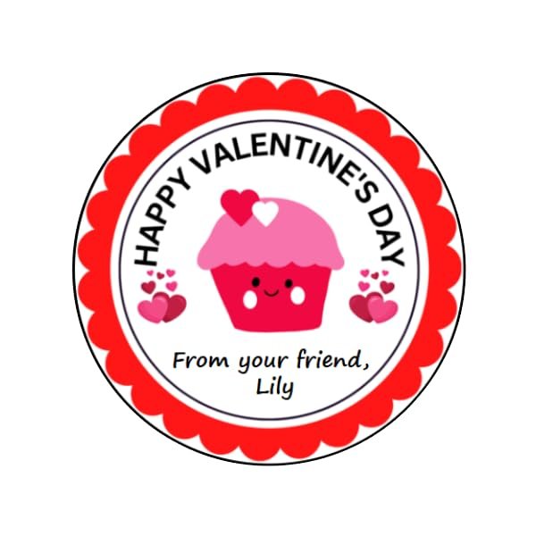 Personalized Valentine's Stickers, 2" Round Labels, Cupcake Valentine's Day Stickers, Gift Bag Favor Stickers Set of 20 Classroom Sticker Labels, Stickers, Gift Labels