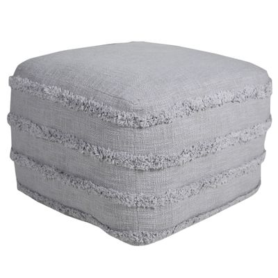CC Home Furnishings 18" Gray Solid Texture and Striped Square Pouf Ottoman