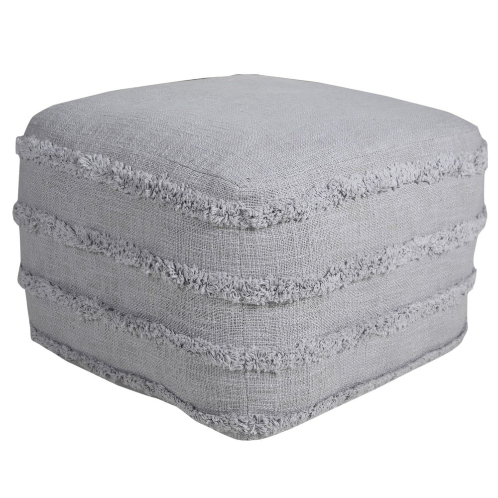 CC Home Furnishings 18" Gray Solid Texture and Striped Square Pouf Ottoman