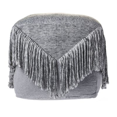 CC Home Furnishings 18" Solid Gray Tasseled Square Wool Pouf Ottoman