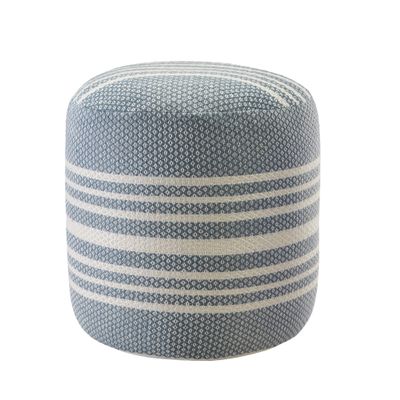 CC Home Furnishings 20" Blue and White Striped Round Pouf Ottoman