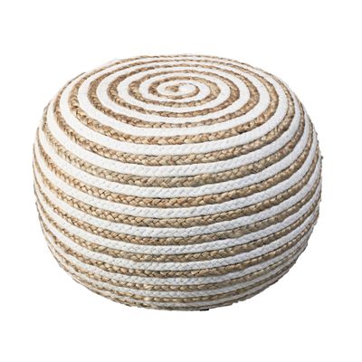 CC Home Furnishings 20" Tan and White Two Tone Hand Knitted Round Pouf Ottoman