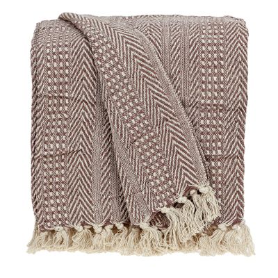 CC Home Furnishings Brown and Beige Woven Handloom Herringbone and Gingham Throw Blanket 52" x 67"