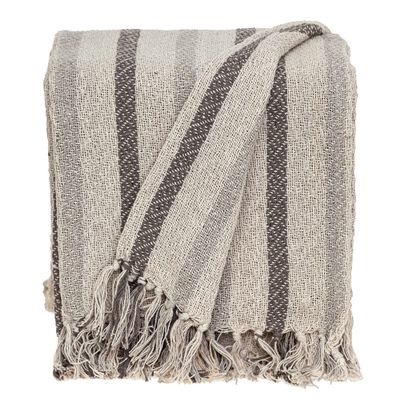 CC Home Furnishings Beige and White Woven Handloomed Striped Throw Blanket 52" x 67"