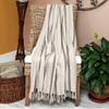 CC Home Furnishings Beige and White Woven Handloomed Striped Throw Blanket 52" x 67" view 2
