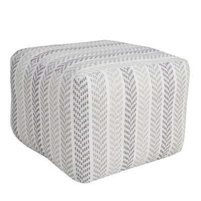 CC Home Furnishings 18" Gray and White Chevron Striped Square Pouf Ottoman