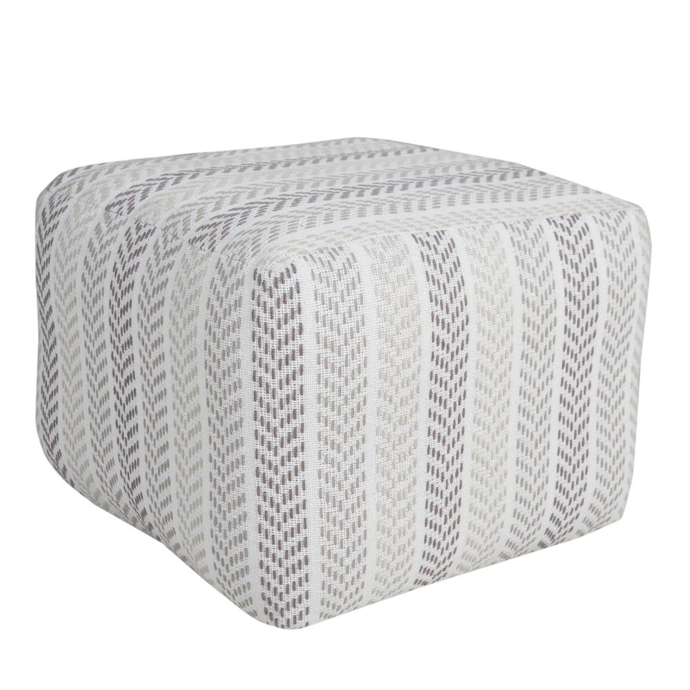 CC Home Furnishings 18" Gray and White Chevron Striped Square Pouf Ottoman