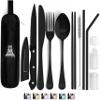 Taplord Portable Travel Silverware Set With Case, Includes 10 Pcs of Travel Utensils With Case, Stainless Steel Flatware Set For Camping, Lightweight (Black) view 1